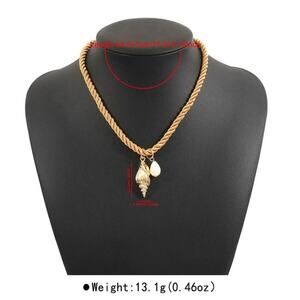 Gold Shell Pendant Necklace Twisted Satin Cord Beach Boho Nautical Jewelry